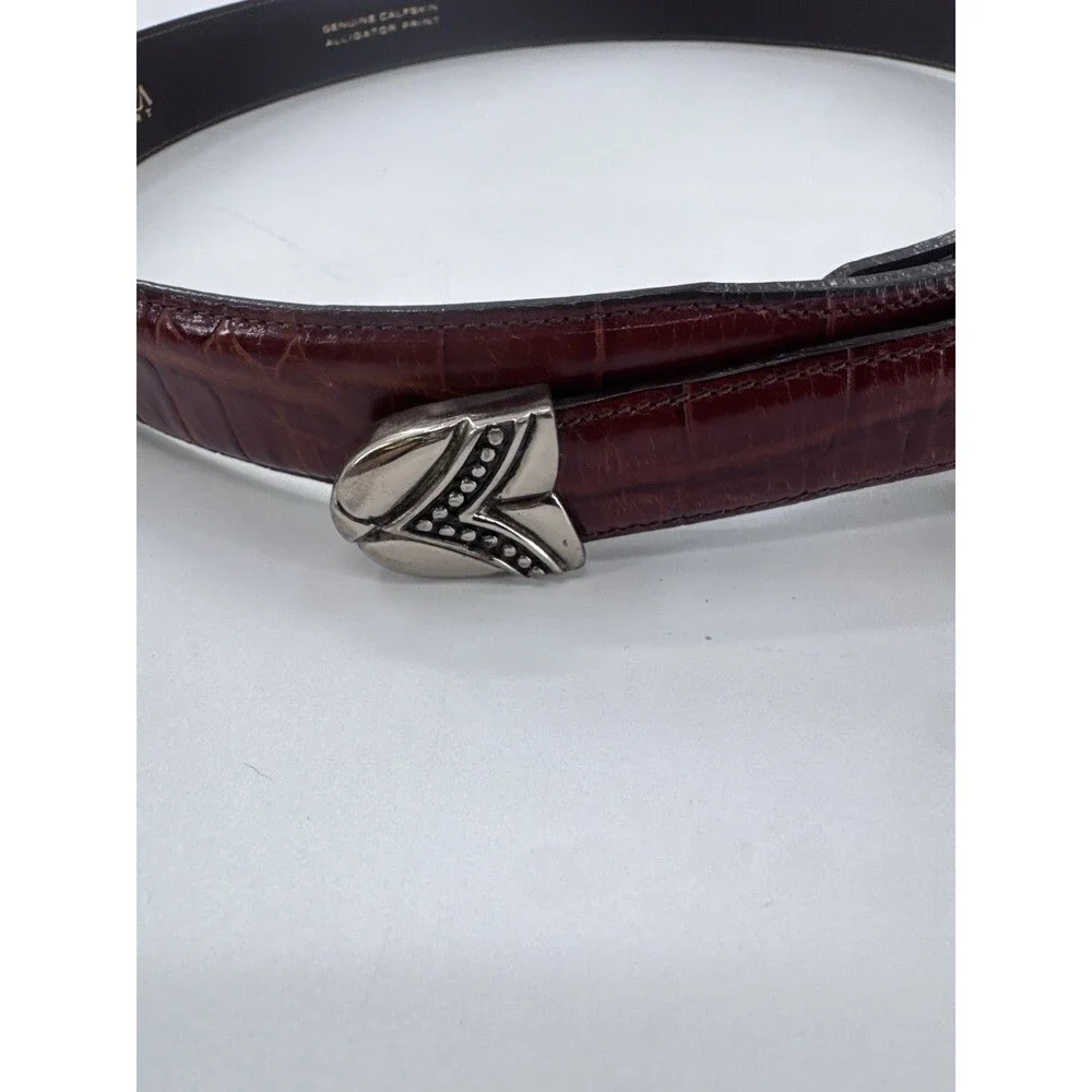 VICENZA Sport Sterling Silver Buckle On Brown Alligator Print Calfskin Belt 34